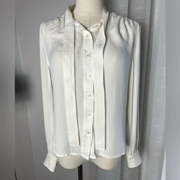 Brooks Brothers Neck Tie Cream White 100% Silk Blouse Size 8 - Picture 2 of 9